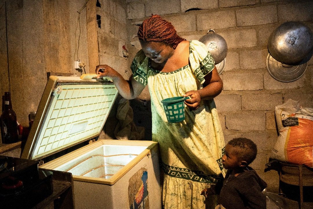 Un congélateur : l'électricité crée des revenus