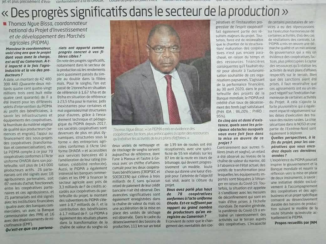 Cameroon Tribune — « Des progrès significatifs dans la production »